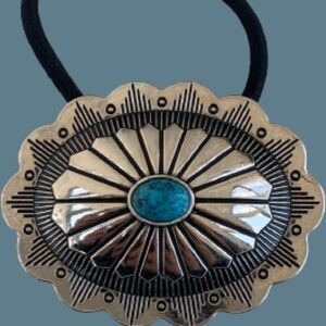 Western Cowgirl Concho Hair Tie, Silver & Faux Turquoise, Native American Style